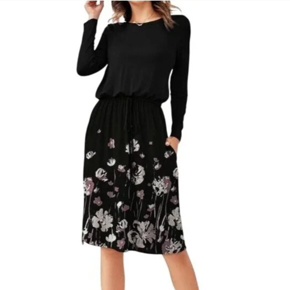 Simier Fariry Black Floral Fairy Short Sleeve Dress: XL - Picture 2 of 6